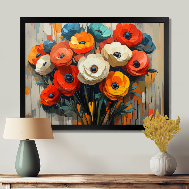 Vibrant Garden Of Ranunculus Flowers V - Ranunculus Wall Art, Picture Framed Print, Black, 12" H x 20" W