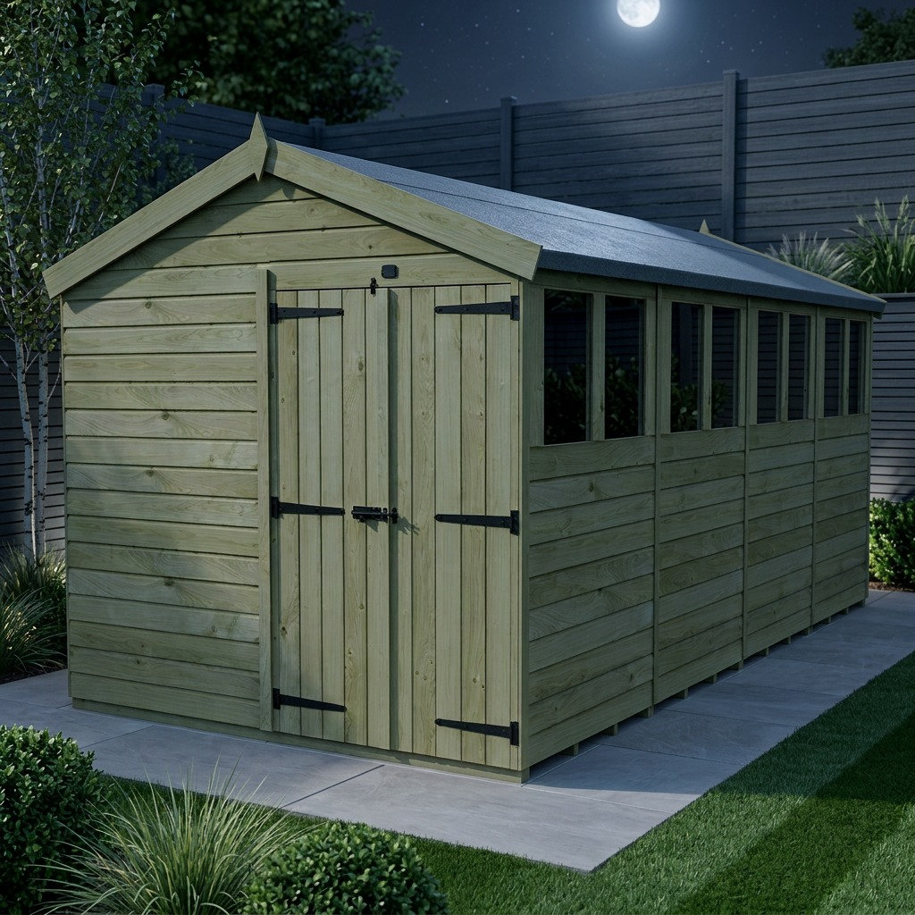 Total Sheds 8ft x 16ft Apex Garden Shed - Double Door - With Windows - Pressure Treated Timber - UK Manufactured