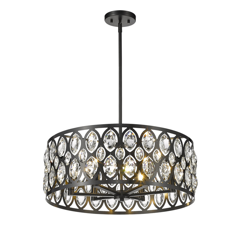 Delphina 6 - Light Dimmable Drum Chandelier, 8.75" H x 23.5" W x 23.5" D, Matte Black