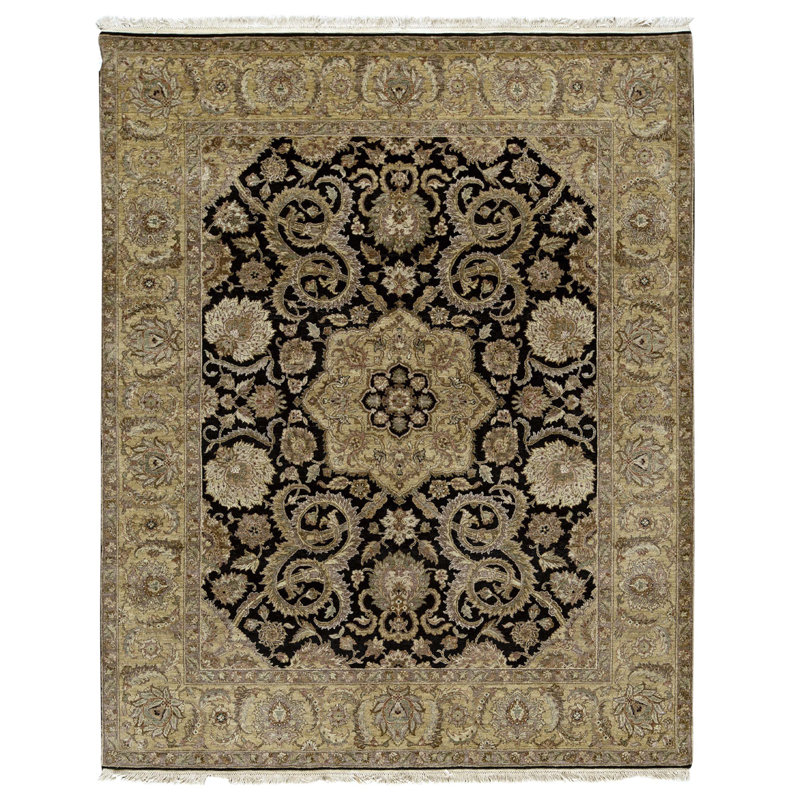 High-Quality Hand-Knotted Black And Gold Area Rug