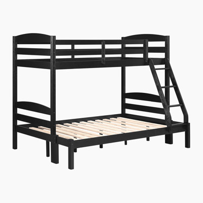 Ishar Traditional Solid Wood Twin over Full Bunk Bed with Protective Guard Rails & Integrated Support Slats