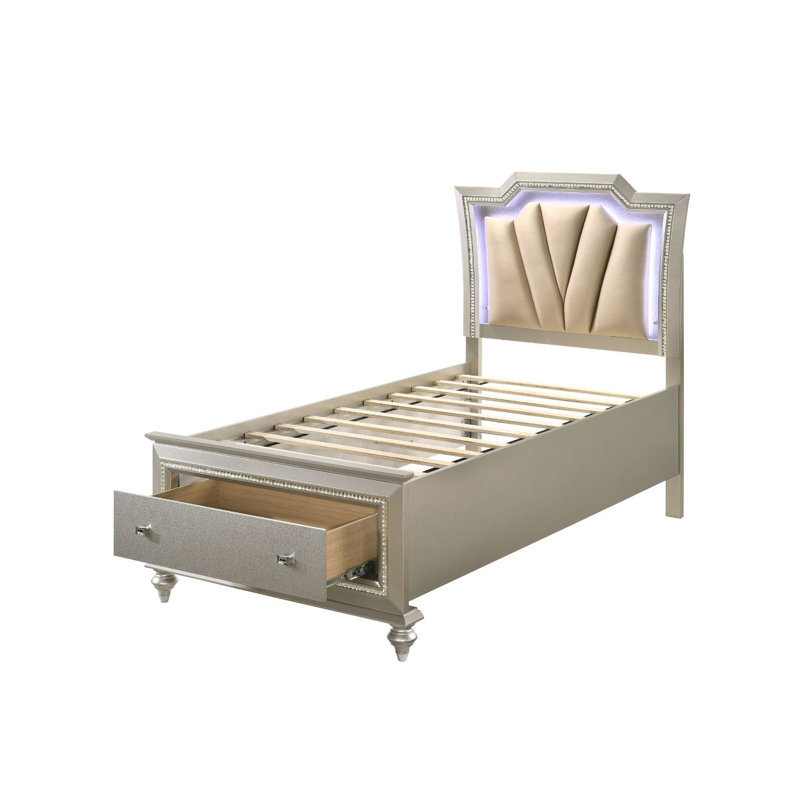 Lit avec rangement Mekael, cadre de lit, lit plateforme, lit tapissier, Argent, Simple