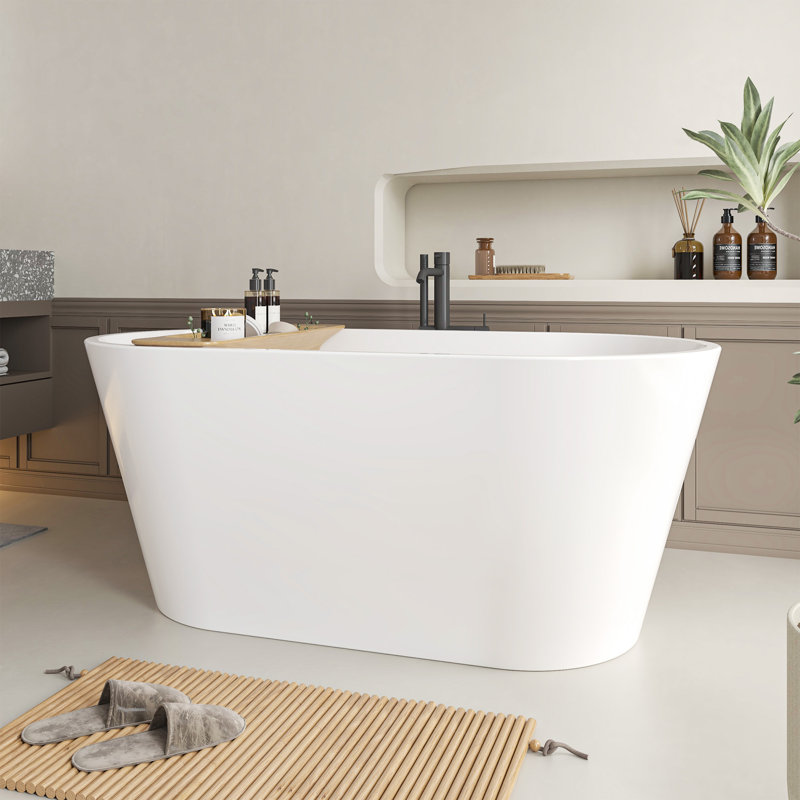 54'' x 29'' Freestanding Soaking Acrylic Bathtub, White/Classic Chrome
