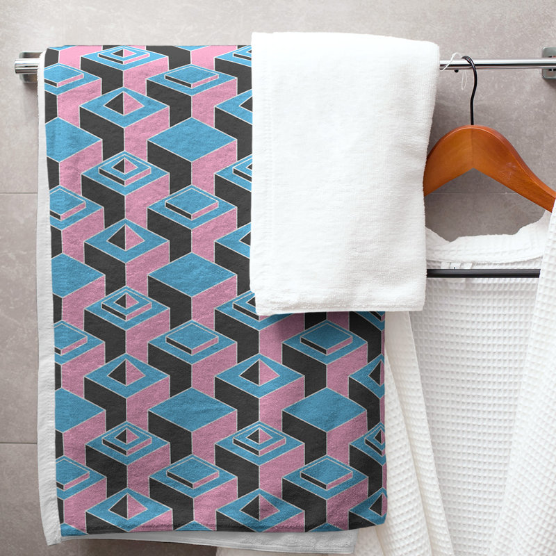 Classic Skyscrapers Bath Towel, Teal/Pink/Black