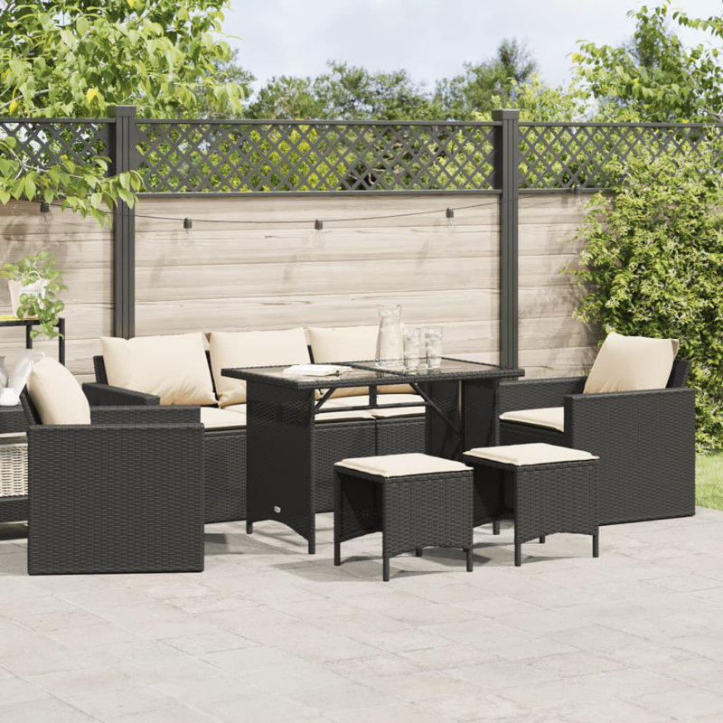 Ensemble de canapé de patio avec coussins 6 pièces Ebern Designs, Blanc, crème, Noir, noir, noir, noir