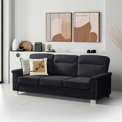 84 Inch Velvet Sofa Couch, 3 Seater Sofa With Square Arms For Living Room