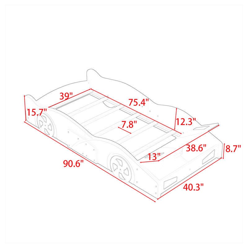 Lit plateforme en bois avec roulettes et espace de rangement Advaith, Bleu foncé / Jaune