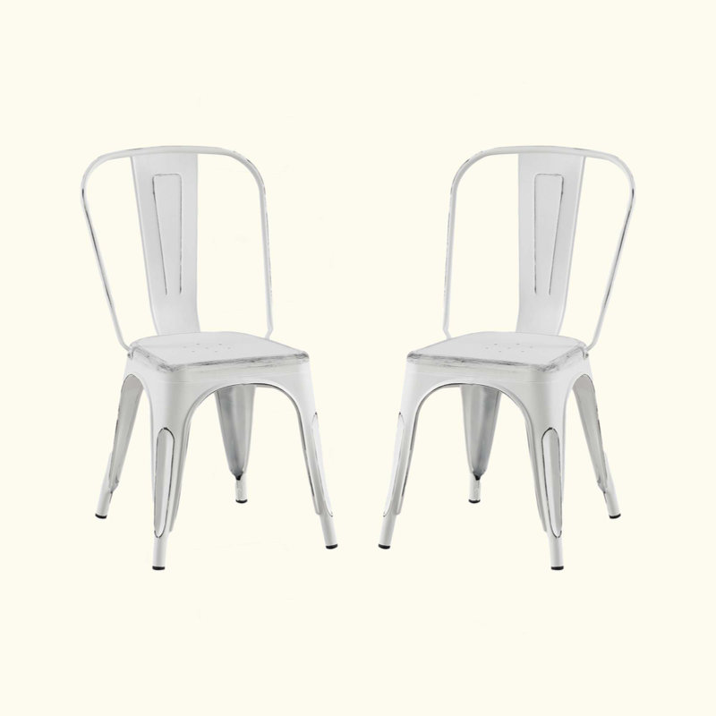 Set Of 2 Industrial Metal Dining Chairs 18 Inch Seat Height Stackable,  Indoor Outdoor, Lightweight Easy-Clean Surface, Easy Assembly, Durable Modern Design, For Kitchen Cafe Bar