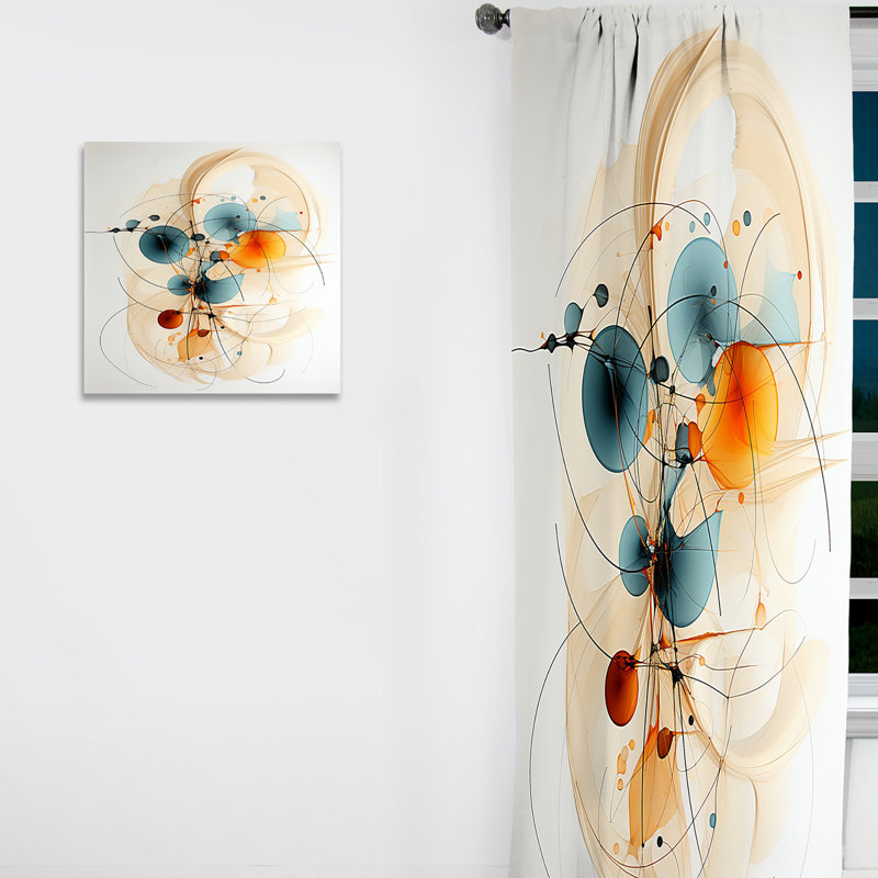 Teal Orange Line Art Conceptual Abstracts II - rideau obscurcissant abstrait, L 52 po x L 84 po