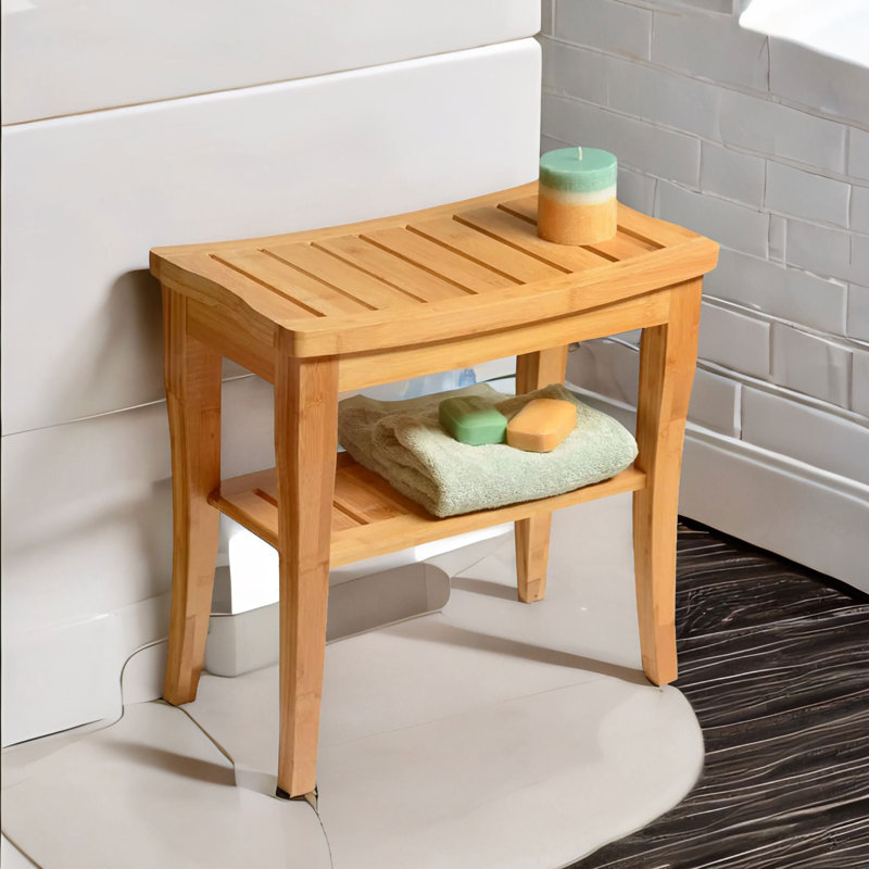 2 Tier Bamboo Side Table Shower Stool