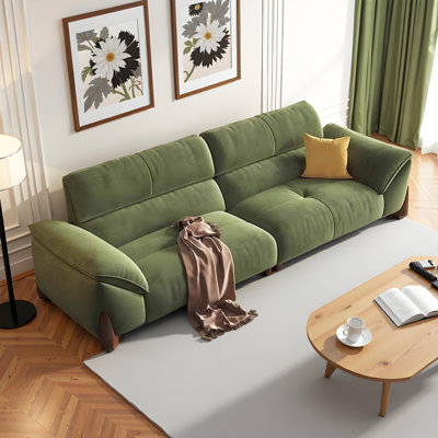 Cream Mid-century Style Green Chenille Fabric 2/3 Seater Straight Sofa for Small Space Living Room