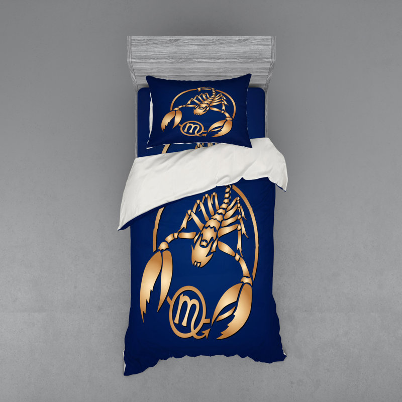 Ensemble de housse de couette en microfibre Scorpio Blue / Gold Coastal, Housse de couette simple TG + 2 articles suppléme