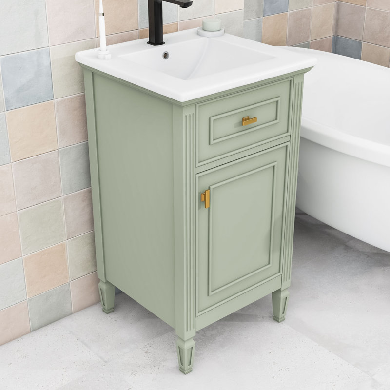 Bathroom Vanity with Sink, Adjustable Shelf, Tilt-Out Drawer, Green