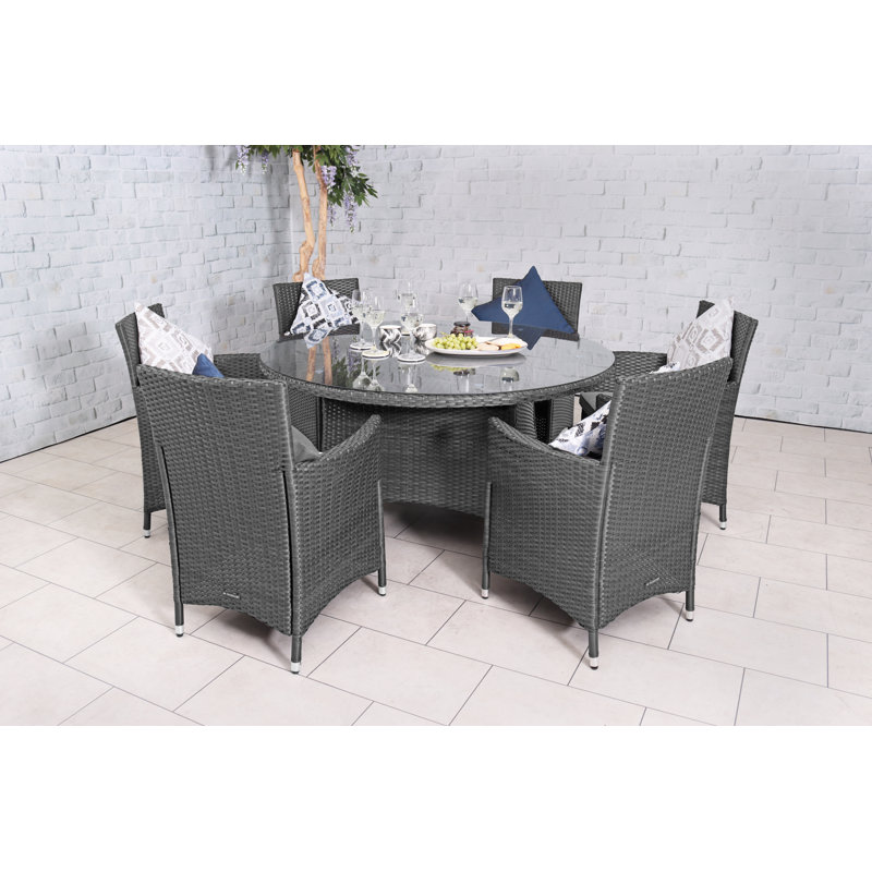  6 Seater KD Round Dining Set, Grey