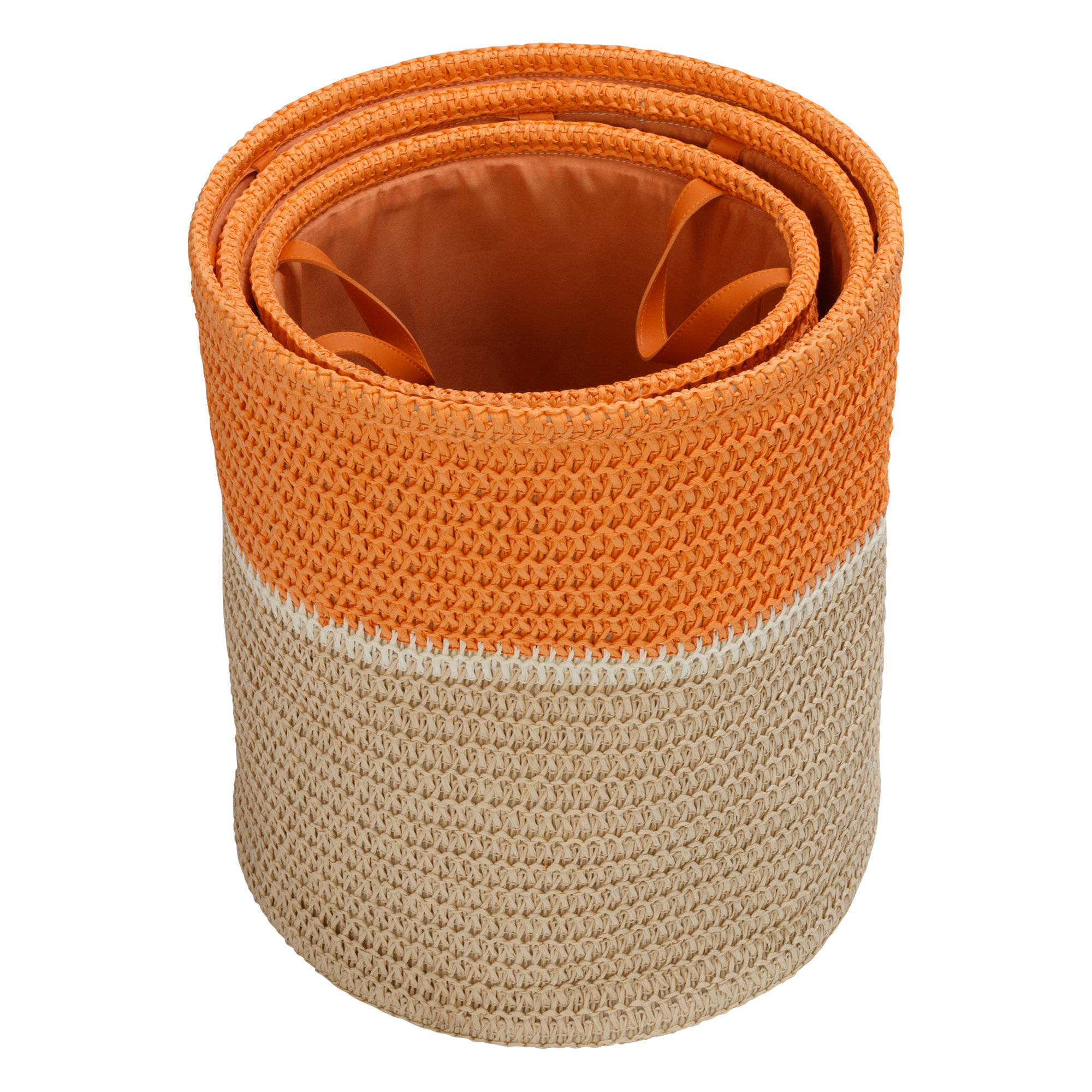 Fabric Decorative Basket - Set of 3, Orange/Brown