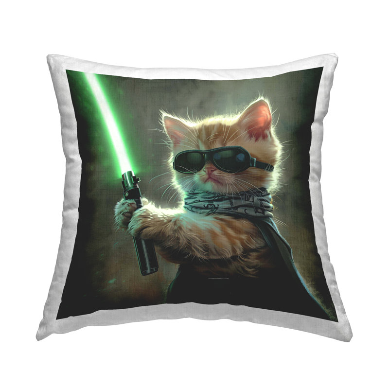 Coussin Stupell Industries Sci-Fi Kitten avec Sabre par Jim Baldwin