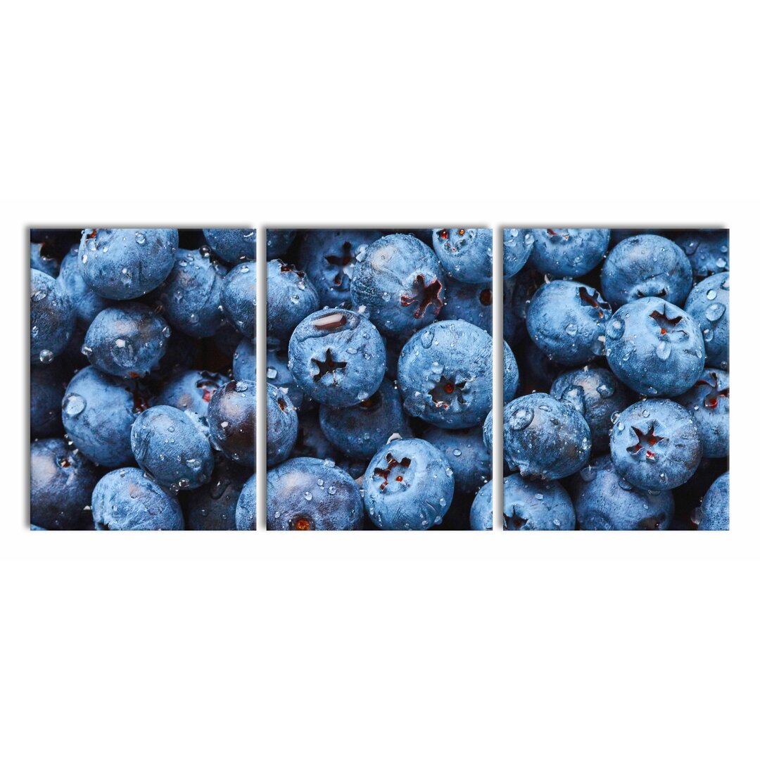 3-tlg. Leinwandbilder-Set Blueberries with Water Droplets