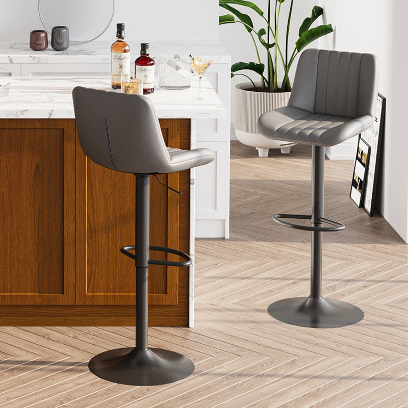 Swivel Upholstered Adjustable Height Counter Stool with Metal Frame, Gray