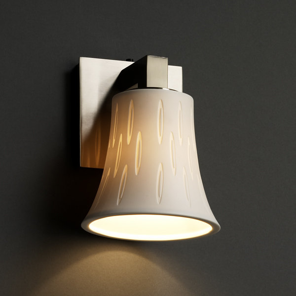 Applique murale 1 lumière modulaire Limoges, Bambou, Nickel brossé, Cylindre avec rebord plat