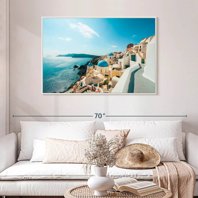 Oia Santorini Grèce, Cadre flottant blanc, 46 po x 31 po