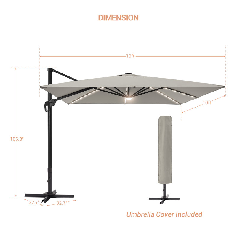 Parasol suspendu en porte-à-faux 121,7 po Serine, Gris