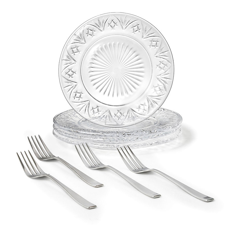 Dublin Crystal 8 Piece Dessert Plate & Fork Set