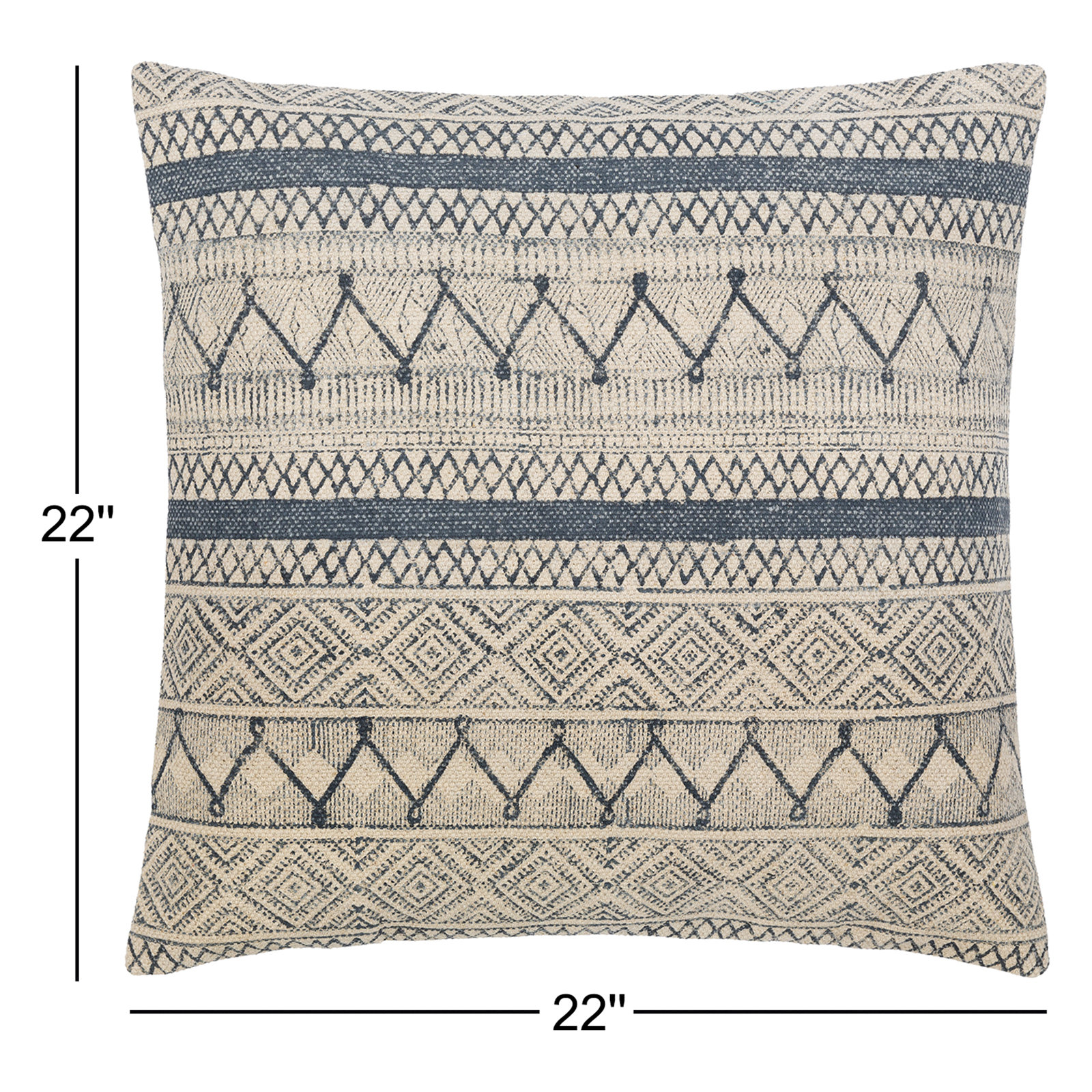 Zetta Geometric Cotton Throw Pillow, 22" x 22", Pillow Cover Only - No Insert, Light Beige/Dark Blue