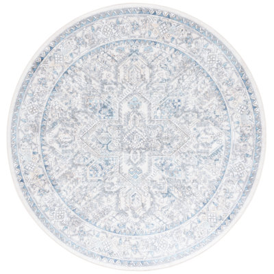 Xailey Orlando Felt/Velvet/Laminated Film Machine Washable Southwestern Rug in Ivory/Light Blue