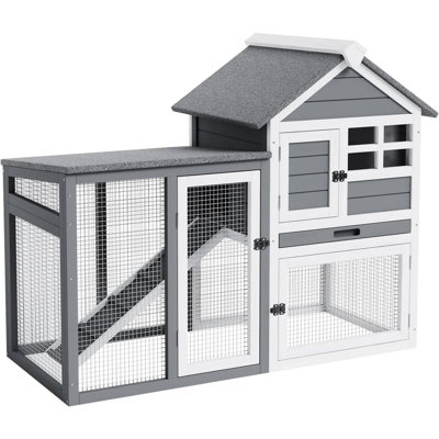 Cage à lapins intérieure et extérieure à 2 étages avec toit imperméable, cage à lapins de 48 po avec plateau coulissant et rampe en bois, niche à cobaye pour amoureux des lapins