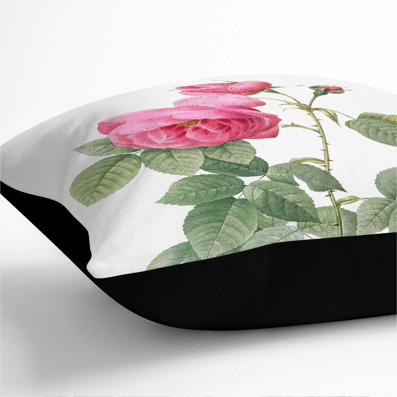 Bourbon Rose In Pink Square Throw Cushion, Black, 40cm H x 40cm W x 15cm D