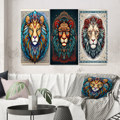 " Portrait Of A Wild Lion Contemporary Illustration " 3 - Pieces
