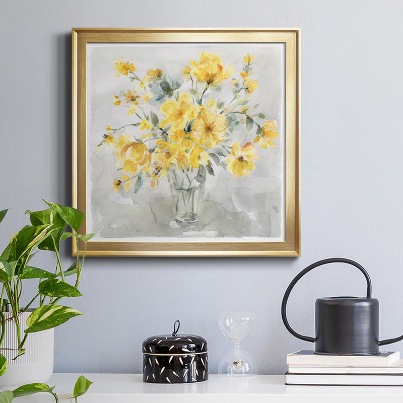 Sunshine Bouquet - Peinture sur toile encadrée, Or, H 26,5 po x l 26,5 po x P 1,5 po