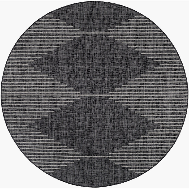 Marion Indoor & Outdoor Modern Boho Charcoal Rug, Round 160cm