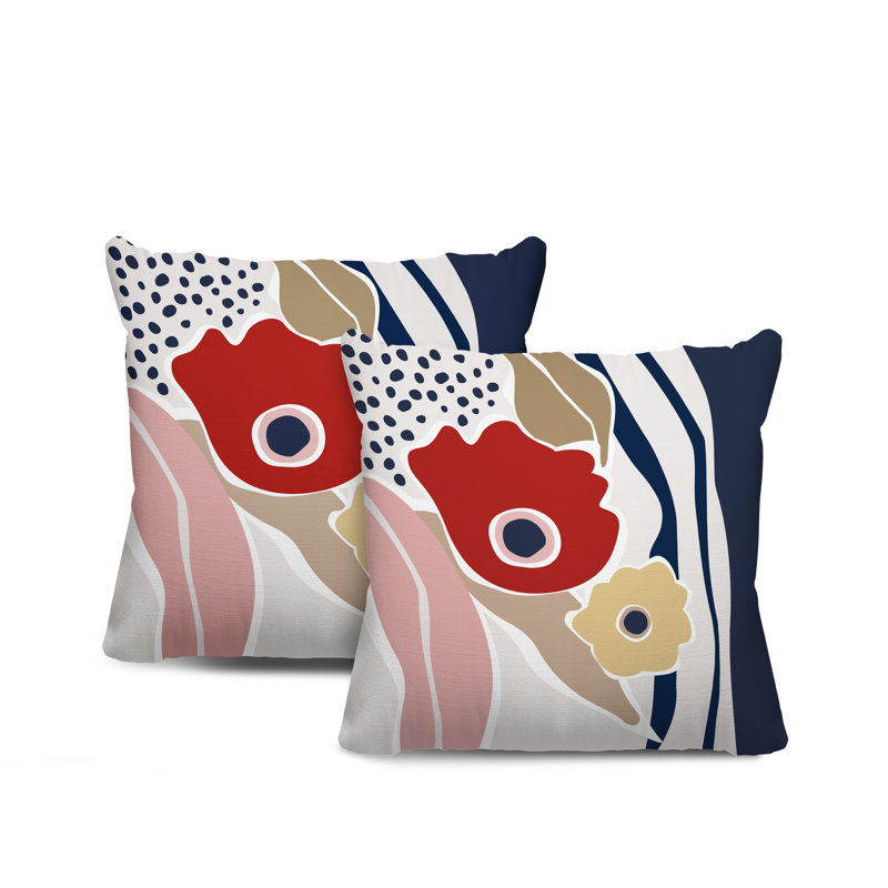 No Decorative Addition Outdoor Reversible Throw Pillow, 17W" x 17H", Red/Navy Blue/Beige