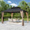 Gazebo d'extérieur à deux niveaux en acier rigide avec toit et protection intégrale en maille, 4,15 m de largeur × 3,54 m de profondeur