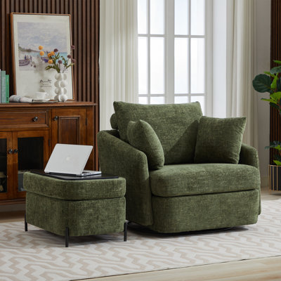 Chaise pivotante rembourrée avec repose-pieds avec rangement