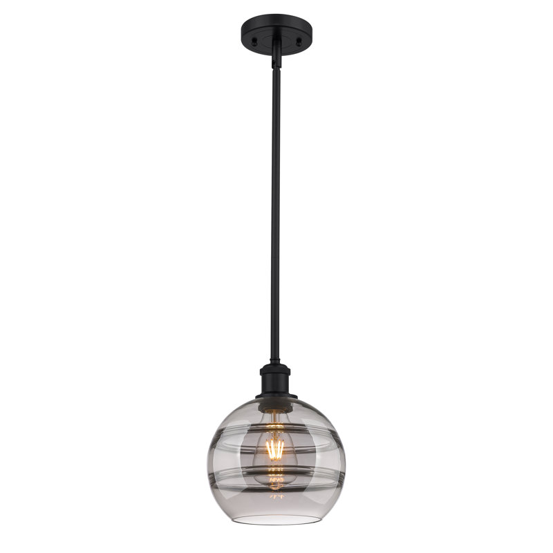 Luminaire suspendu avec tige 1 lumière Ballston Bienes-516-G556, H 9,88 po x l 8 po x P 8 po, Gris fumée clair, Noir mat