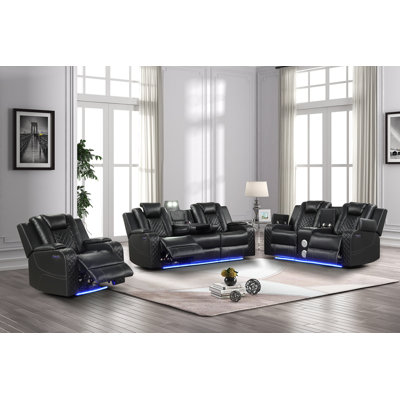 Fauteuil inclinable électrique 3 pièces en similicuir noir Benz