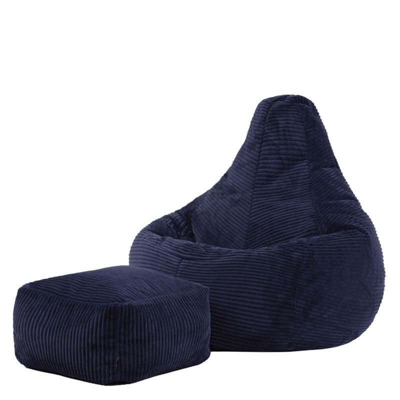 Bean Bag Bazaar Dalton Corduroy Recliner Bean Bag and Footstool, Navy