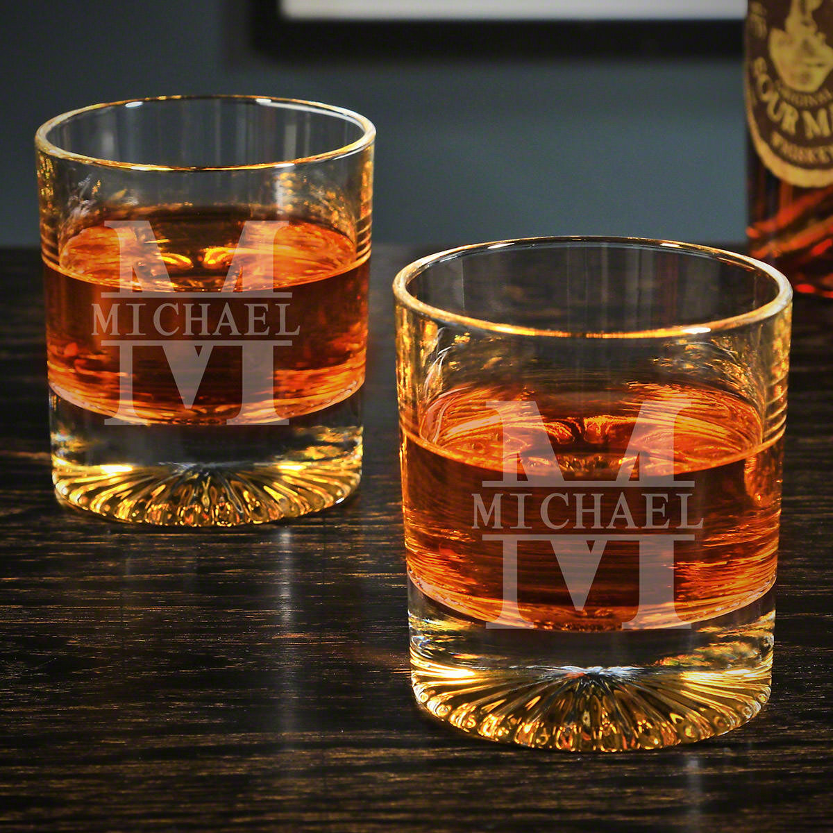 Viski Admiral Heavyweight Bourbon Glasses - Crystal Lowball Etched Cocktail  Glasses, Whiskey Glass Gift Set of 2 - 11 Ounces 