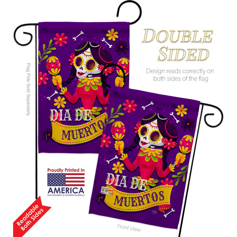 Double Sided 18.5'' H x 13'' W Polyester Day Of The Dead Garden Flag