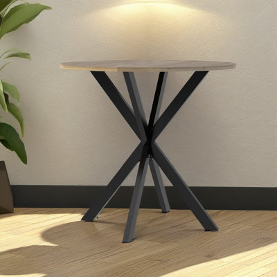 31.5 Inch Round Dining Table, Small Circle Kitchen Table with Metal Black Legs for 2-4 people,Modern Dining Room Table, Brown (only table)