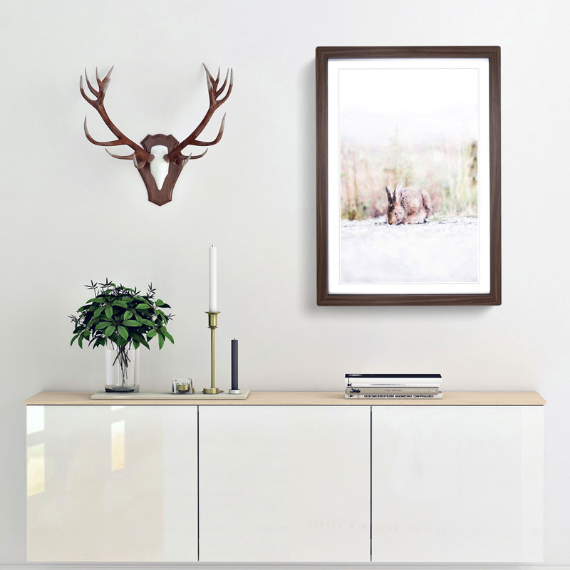 Rabbit Grazing - Picture Frame Graphic Art Print, Walnut Framed, 63cm H x 45cm W x 2cm D