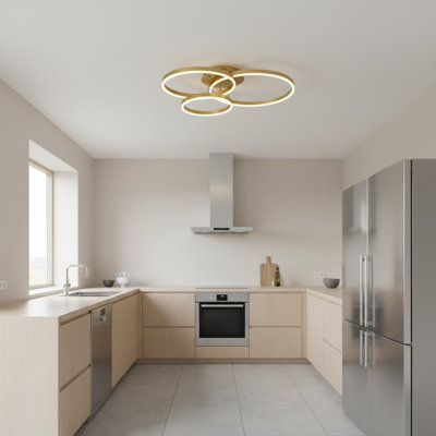 LED 50W Flush Mounted Lamp Rings Modern Style For Living Room Bedroom Dinning Room, Black And Gold Colour, Dimming With Remote