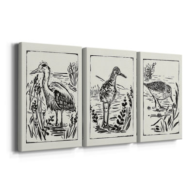 Linocut Style Seabird I - Toile tendue sur mesure avec châssis - 3 pièces