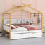 Lit double en bois Molik avec lit gigogne simple et 4 tablettes
