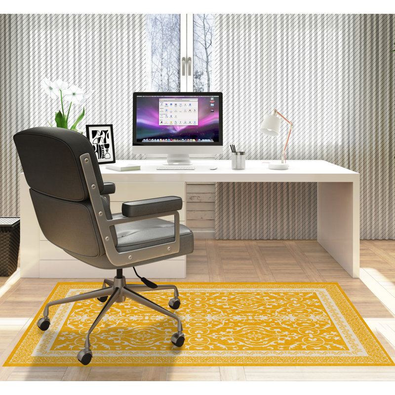 Tapis de chaise rectangulaire à poils courts Rao, L 48 po x L 72 po, Pissenlit