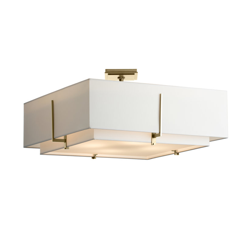 Exos Square Large Double Shade Semi Flush Mount, Oil Rubbed Bronze, Natural Anna