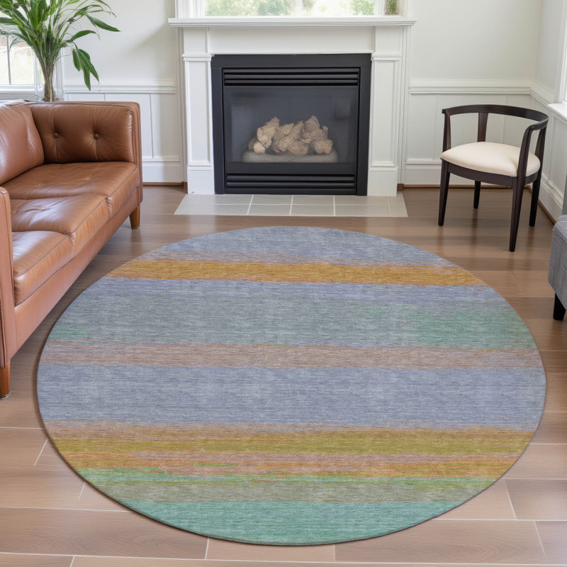Premium Machine Washable Alijah AMF1272 Stripes Rug, Round 8'