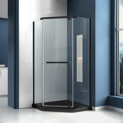 38" W x 38" D x 72" H Semi-Frameless Neo-angle Shower Door with Towel Bar and Fixed Panel
